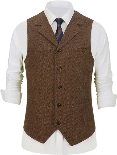 Miniatura 3 de Chalecos de tweed para hombre envejecidos de caza, chalecos de espiga para boda, retro, casual, lana, negocios, XS-4XL