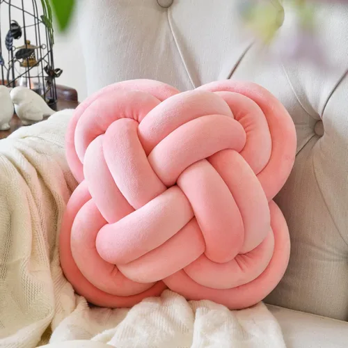 Miniatura 12 de Xuyier Bola de almohada de nudo, almohadas decorativas con tela de terciopelo para sofá cama, decoración de 12 pulgadas, cojines cuadrados anudados