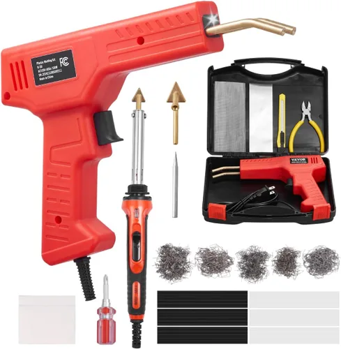 VEVOR Kit de Soldador de Plástico Deluxe, Pistola de Soldadura de Plástico de 100W + Soldador de 60W/100W, Herramienta Profesional de Soldadura de