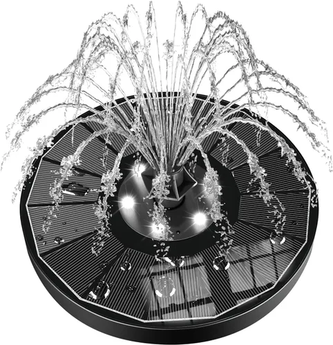 SZMP Fuente de agua solar mejorada, panel de vidrio 100%, fuentes solares de 3.5 W, batería 2000 incorporada con 7 boquillas y 4 fijadores, bomba de