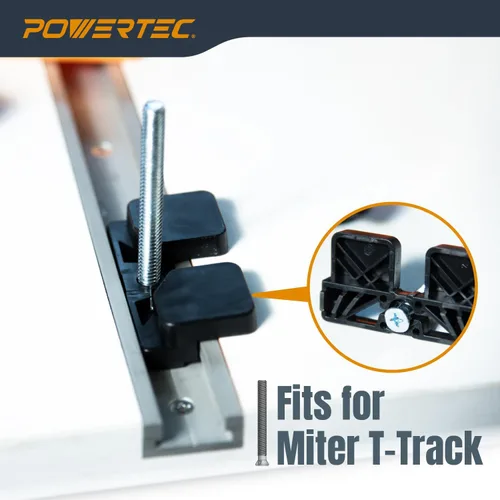 Miniatura 4 de POWERTEC 71832-P2 Guía de Plumas Apilable para Sierra de Mesa, Mesa de Router y Sierra de Cinta, Montaje Universal para Ranura en T y Ranura
