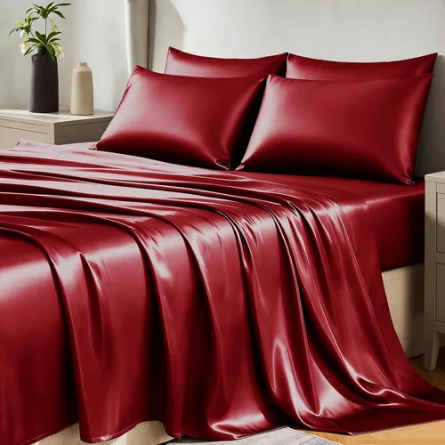Miniatura 8 de CozyLux Sábanas de satén tamaño King – Juego de sábanas de 4 piezas color rosa con microfibra sedosa, 1 sábana bajera de bolsillo profundo, 1 sábana