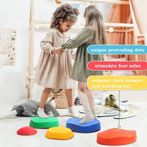 Miniatura 5 de makarci Stepping Stones para niños, 5 piedras de equilibrio de plástico antideslizantes, equipo de juego sensorial que promueve las habilidades