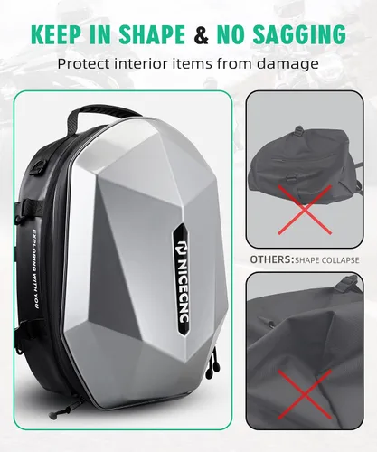 Miniatura 7 de NICECNC Mochila para casco de motocicleta, Negro & gris, Grande, Equitación