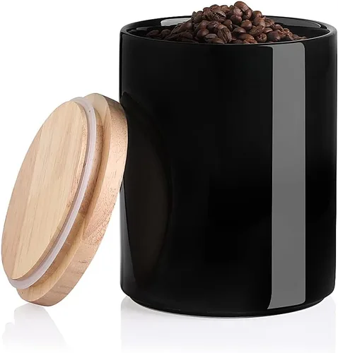 Miniatura 84 de Sweejar Kitchen Canisters - Tarro de cerámica para almacenamiento de alimentos, recipientes apilables con sello hermético y tapa de madera
