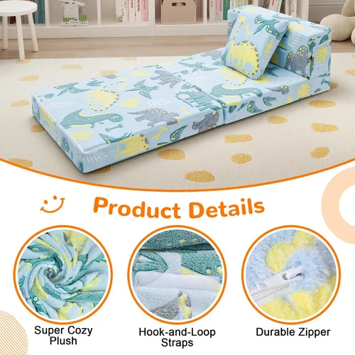 Miniatura 7 de MeMoreCool Glow Dinosaur - Sofá cama de tres pliegues para niños, colchón y silla de futón plegable, sofá convertible para sala de juegos Cielo Dino