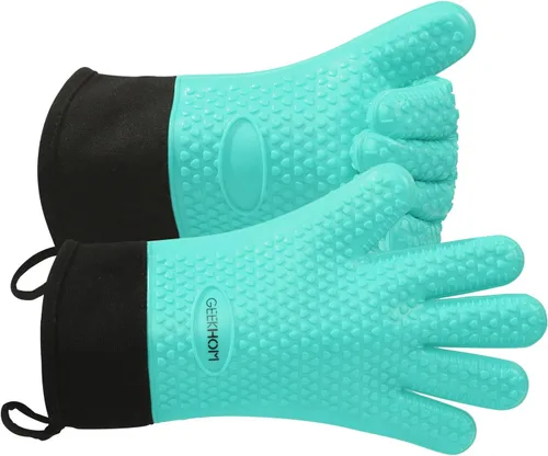 Miniatura 23 de GEEKHOM Guantes de Barbacoa Resistentes al Calor Manoplas de Horno - Guantes de Silicona para Parrilla con Protección de Brazo de 13.7" - Agarrador