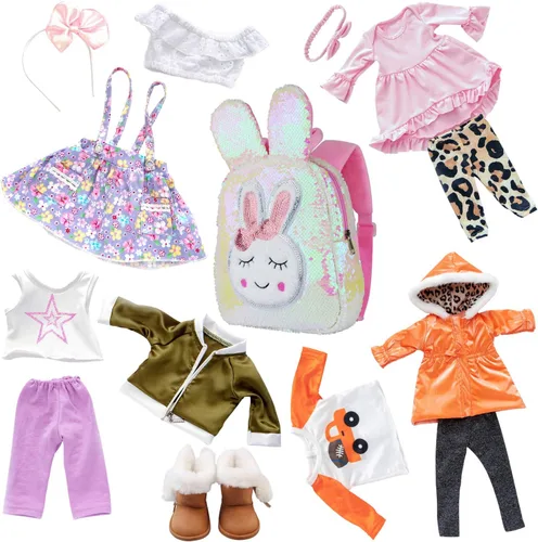 Miniatura 2 de Ecore Fun 4 juegos de ropa y zapatos de muñeca de 18 pulgadas y bolsa linda para niños, ropa casual para muñecas de 18 pulgadas con banda