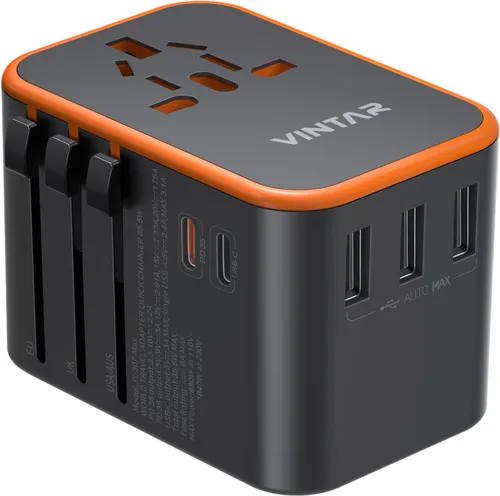 Miniatura 13 de VINTAR - Adaptador de viaje universal, adaptador de corriente internacional con 6A, 3 USB C y 2 puertos USB, adaptador de enchufe esencial de viaje