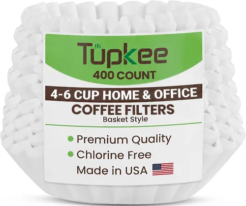 Filtros de café de 4 a 6 tazas – 400 unidades, estilo canasta junior, papel blanco, sin cloro, filtro de café de 5 tazas, fabricado en los Estados