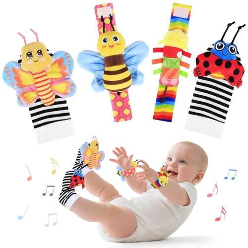 Juguetes para bebés de 0 a 6 meses - Sonajeros de muñeca y calcetines con sonajero para pies y localizador de pies para bebés recién nacidos, niños