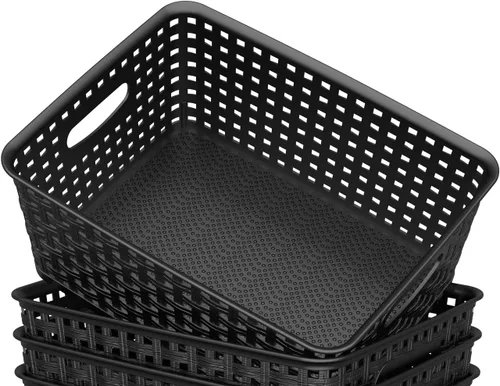 Miniatura 4 de WYT Cesta organizadora de almacenamiento tejida, paquete de 6 cestas de tejido de plástico negro, 10.1 x 7.55 x 4.1 pulgadas