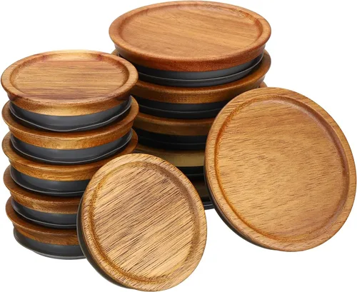 Miniatura 8 de PATIKIL Tapas para tarros de conservas de madera de boca regular, tapas de frascos de bola, tapas de madera con sello de silicona hermético, tapas