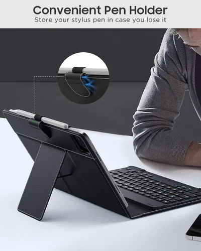 Miniatura 3 de MoKo Funda universal para tablet con teclado QWERTY para tablet de 9", 9.7", 10.1", 10.2", 10.4", 10.5", 10.9", con teclado Bluetooth inalámbrico