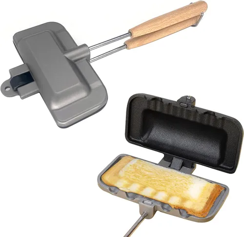 Tefola Sartén de doble cara, sartén para hornear sándwich, sartén de aluminio con tapa abatible, sartén antiadherente de doble cara para panqueques