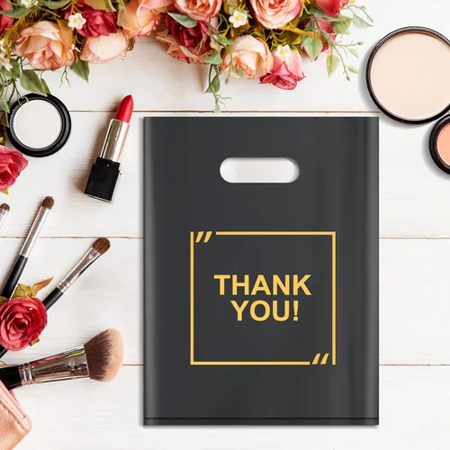Miniatura 5 de Paquete de 50 bolsas de plástico troqueladas con logotipo de agradecimiento de 9 x 12 pulgadas, bolsas de mercancía extragruesas, brillantes