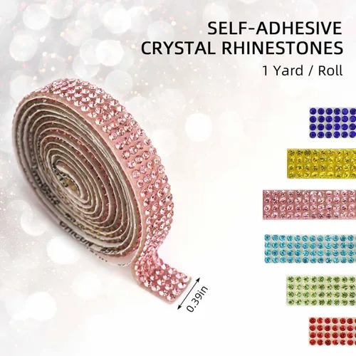 Miniatura 6 de 6 rollos de cinta de diamantes de imitación de cristal, rollo de cinta de diamante para manualidades, cinta de diamantes de imitación autoadhesiva