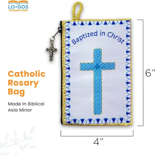 Miniatura 7 de Bolsa de rosario católico, estuche de rosario de bautismo para niños con números 6:24-26, versículo de la Biblia, 4 x 6 pulgadas, joyería y monedero