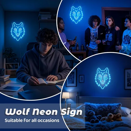 Miniatura 7 de CoolGift Mart Letrero de neón de lobo, luz LED regulable, decoración de pared de animales, regalo de Navidad, regalos de cumpleaños para niños