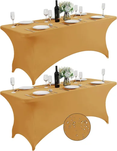 Miniatura 28 de SuperO - Paquete de 2 manteles de elastano impermeables para mesas de 6 pies, mantel elástico universal ajustable para fiestas, banquetes, bodas