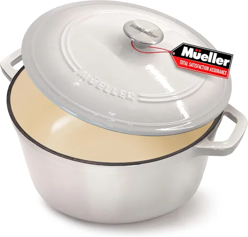 Miniatura 20 de MÜELLERHOME Horno holandés de hierro fundido esmaltado, 6 cuartos de galón, resistente, cazuela con tapa y perilla de acero inoxidable, para todas