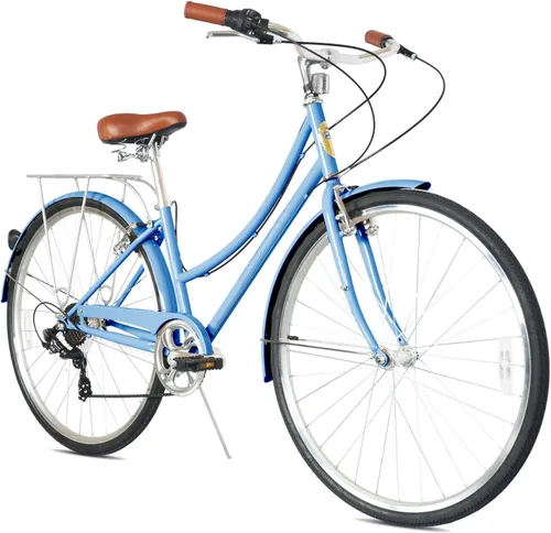 Miniatura 9 de MICARGI Kansans Beach Cruiser Bike - Empuñaduras de cuero de 7 velocidades y cojín de asiento V-Brake para adultos Vainilla