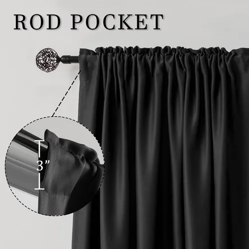 Miniatura 3 de DUALIFE Cortinas opacas de 45 pulgadas de largo, 2 paneles para ventanas pequeñas de dormitorio, aislamiento térmico, bolsillo para barra, cortinas