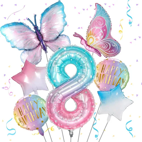 Miniatura 12 de Decoraciones de cumpleaños de mariposa, globos de mariposa, decoraciones de fiesta de primer cumpleaños para niñas, números de fantasía, 1 globo