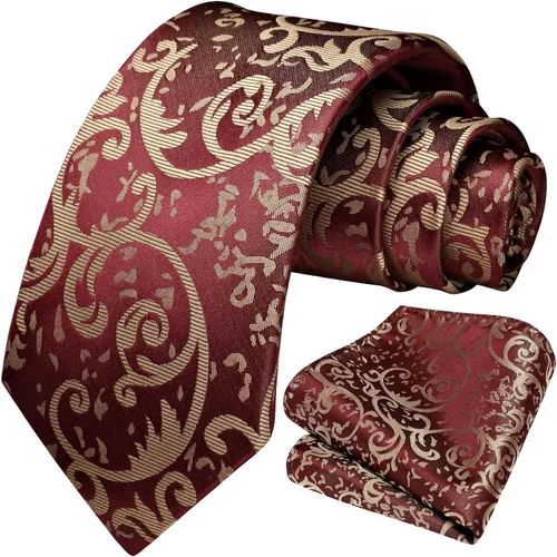 Miniatura 249 de HISDERN Corbatas para hombre, corbata de cachemira y bolsillo cuadrado tejido clásico floral para hombre, corbata de fiesta de boda