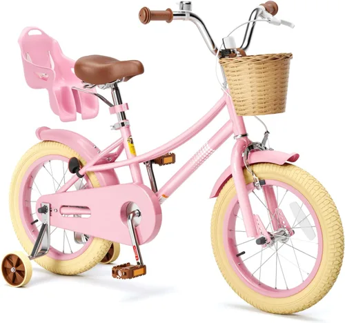 Miniatura 12 de Glaf Bicicleta para niñas de 12, 14, 16, 20 pulgadas, con ruedas de entrenamiento para niños de 2 a 12 años, bicicleta con cesta y asiento