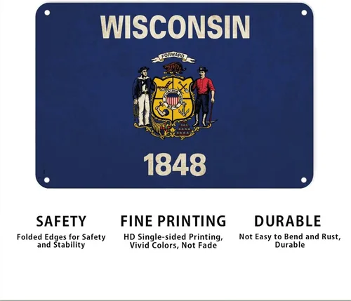 Miniatura 6 de Letrero de metal de Wisconsin, bandera del estado de Wisconsin, letrero de metal para hogar, estado, país, ciudad, recuerdo, arte de pared, póster