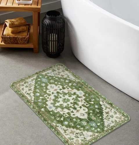 Miniatura 12 de Uphome Alfombra de baño vintage, azul, bohemio, antideslizante, oriental, suave, lavable a máquina, lindas alfombras de baño tribales florales