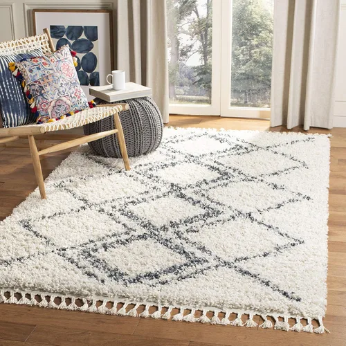 Miniatura 24 de SAFAVIEH Pro Luxe Shag Collection - Alfombra de pasillo, 2 pies 6 pulgadas x 6 pies, color crema y azul, diseño de borlas bohemias, no desprende