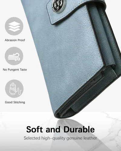 Miniatura 2 de BOSTANTEN Carteras de cuero para mujer, bloqueo RFID, gran capacidad, triple tarjetero, embrague para teléfono