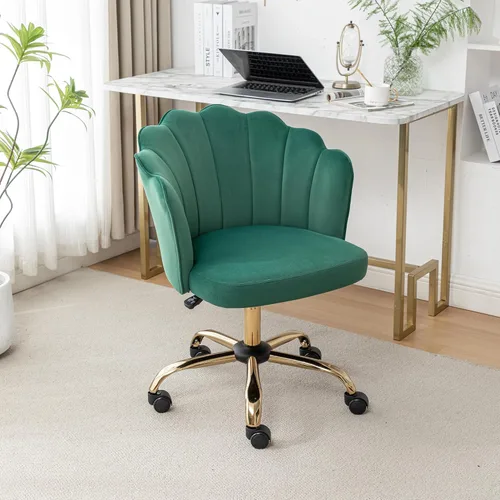 Miniatura 13 de Silla de oficina giratoria, moderna silla de escritorio de oficina en casa, silla de tocador con respaldo de carcasa de terciopelo con base de metal