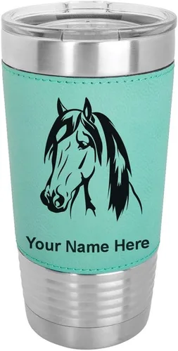 Miniatura 23 de LaserGram Vaso aislado al vacío de 20 onzas, cabeza de caballo 1, grabado personalizado incluido (cuero sintético, rústico)