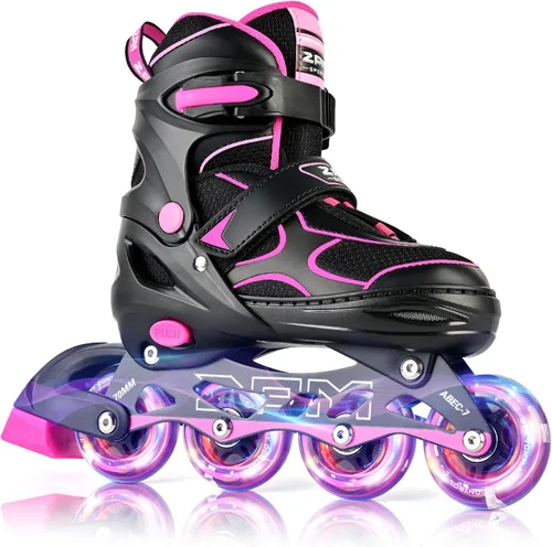 Miniatura 11 de 2PM SPORTS Patines en línea para niños y niñas, niños de 5 a 8 a 12 años, 4 a 6, 6 a 12 años, con ruedas iluminadas, cuchillas ajustables para Negro