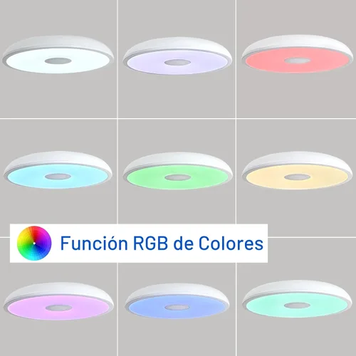 Miniatura 5 de Lámpara de techo LED inteligente impermeable de montaje empotrado, con altavoz Bluetooth, 28 cm, 18 vatios, lámpara de música regulable, luz RGB