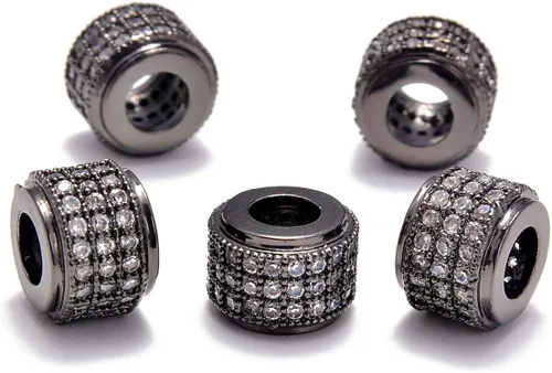 Miniatura 13 de AD Beads Corona de diamantes de imitación de circonita con agujero grande, cuentas espaciadoras (10 unidades, corona transparente sobre oro