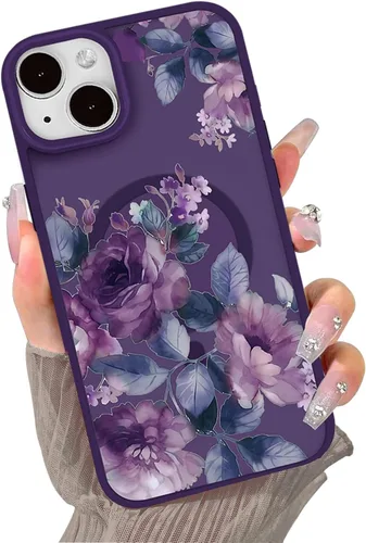 Miniatura 26 de Compatible con el teléfono 13 Pro - Funda magnética mate translúcida, de lujo, a prueba de golpes, magnética y con bonito patrón de flores, carcasa