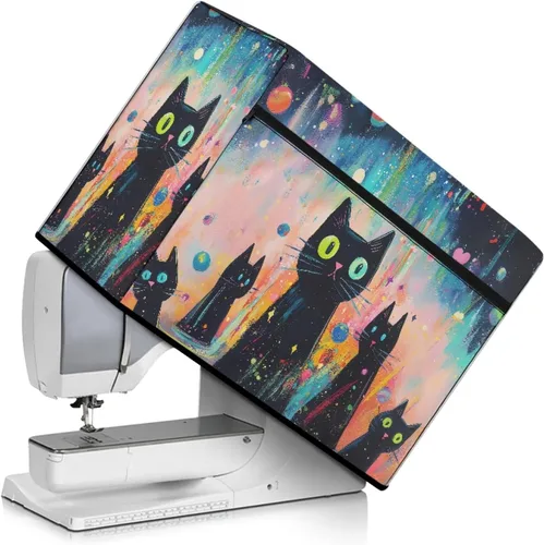 Mumeson Cubierta antipolvo para máquina de coser de gatos negros con flores, para la mayoría de máquinas de coser estándar, plegable, duradera, con
