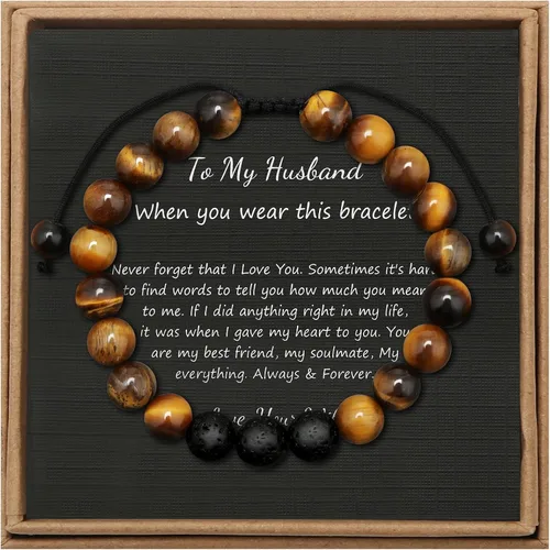JoycuFF Pulsera de ojo de tigre para hombre, regalo de aniversario, cumpleaños, día del padre, regalo de Navidad para novio, papá, hijo, esposo,