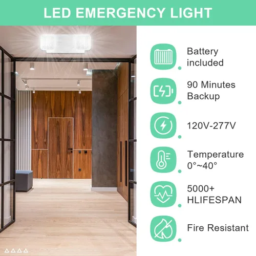 Miniatura 2 de OSTEK Accesorios de iluminación LED de salida de emergencia con baterías de reserva de 90 minutos de largo, luz de emergencia LED integrada