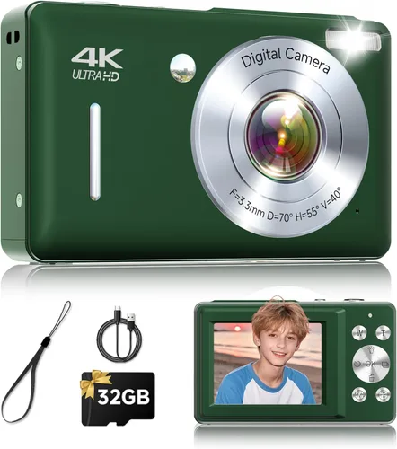 Miniatura 12 de Cámara digital, 44MP FHD 1080P apunta y dispara, cámara digital con antivibración, pequeña cámara digital con detección facial, tarjeta SD de 32 GB