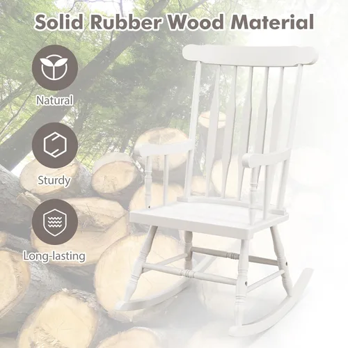 Miniatura 7 de Tangkula Mecedora para patio de madera de goma maciza, silla mecedora de porche al aire libre con marco de madera de goma, mecedora de madera
