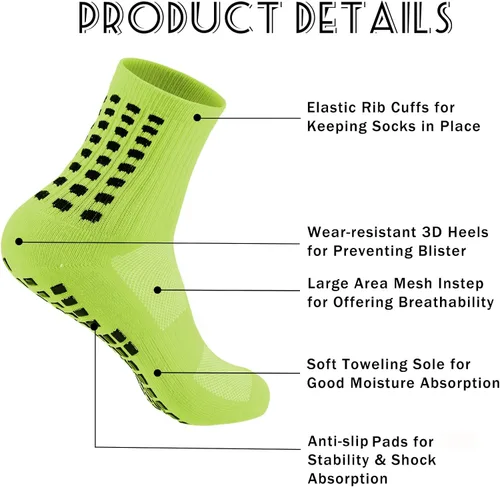 Miniatura 3 de Elfcool Calcetines de fútbol con agarre, 6 pares de almohadillas antideslizantes de agarre atlético calcetines de fútbol para hombres y mujeres
