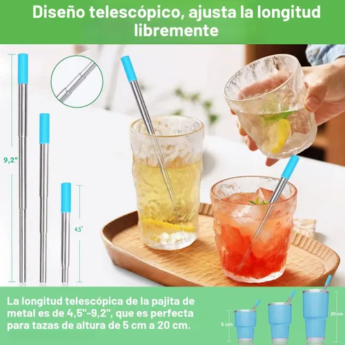 Miniatura 2 de Kynup Pajitas de metal reutilizables (paquete de 4), popotes plegables de viaje con estuches, esenciales para cruceros, imprescindibles
