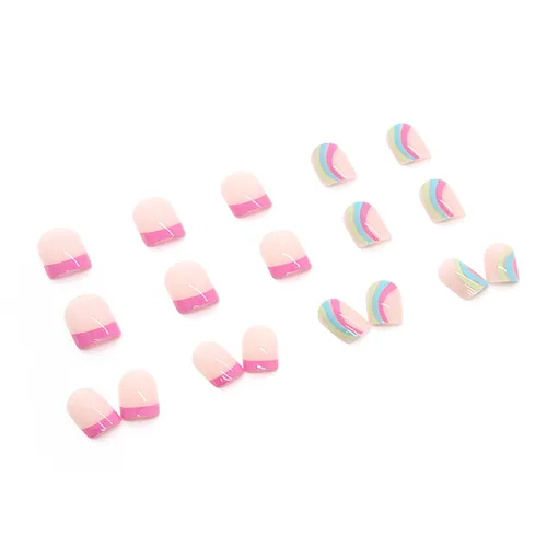 Miniatura 4 de Uñas postizas a presión de longitud corta, 24 piezas de cobertura completa, reutilizables, brillantes, uñas postizas con pegamento, uñas postizas
