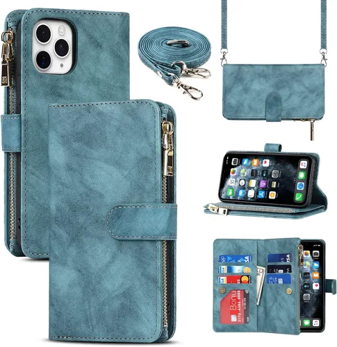 Miniatura 8 de Funda para iPhone 11 Pro Max para mujeres y hombres con tarjetero para iPhone 11 Pro Max, funda cruzada con correa para el hombro, bolsillo