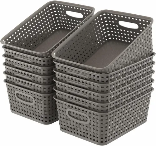 Miniatura 20 de WYT Cesta organizadora de almacenamiento tejida, paquete de 6 cestas de tejido de plástico negro, 10.1 x 7.55 x 4.1 pulgadas